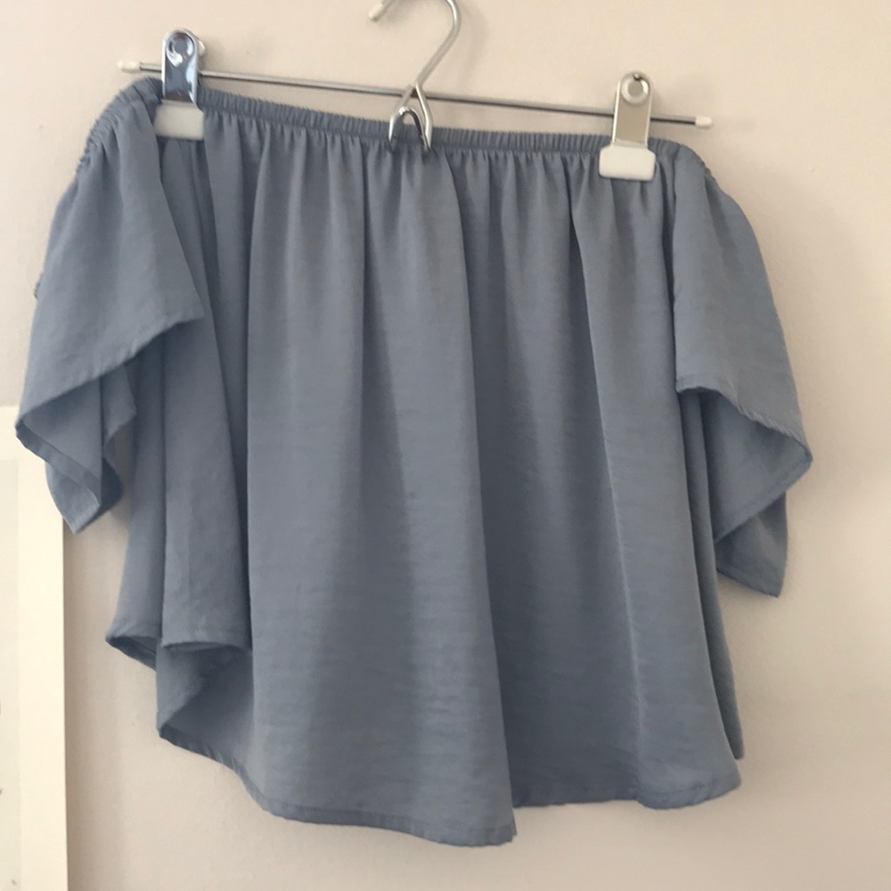 American Eagle blue silky cold shoulder crop top